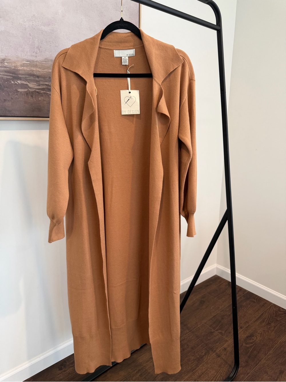 Long Open-Front Cardigan in Camel by By Design